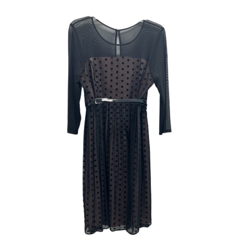 Motherhood Maternity Black Overlay Dress Size Large Polka Dot Party Stretch